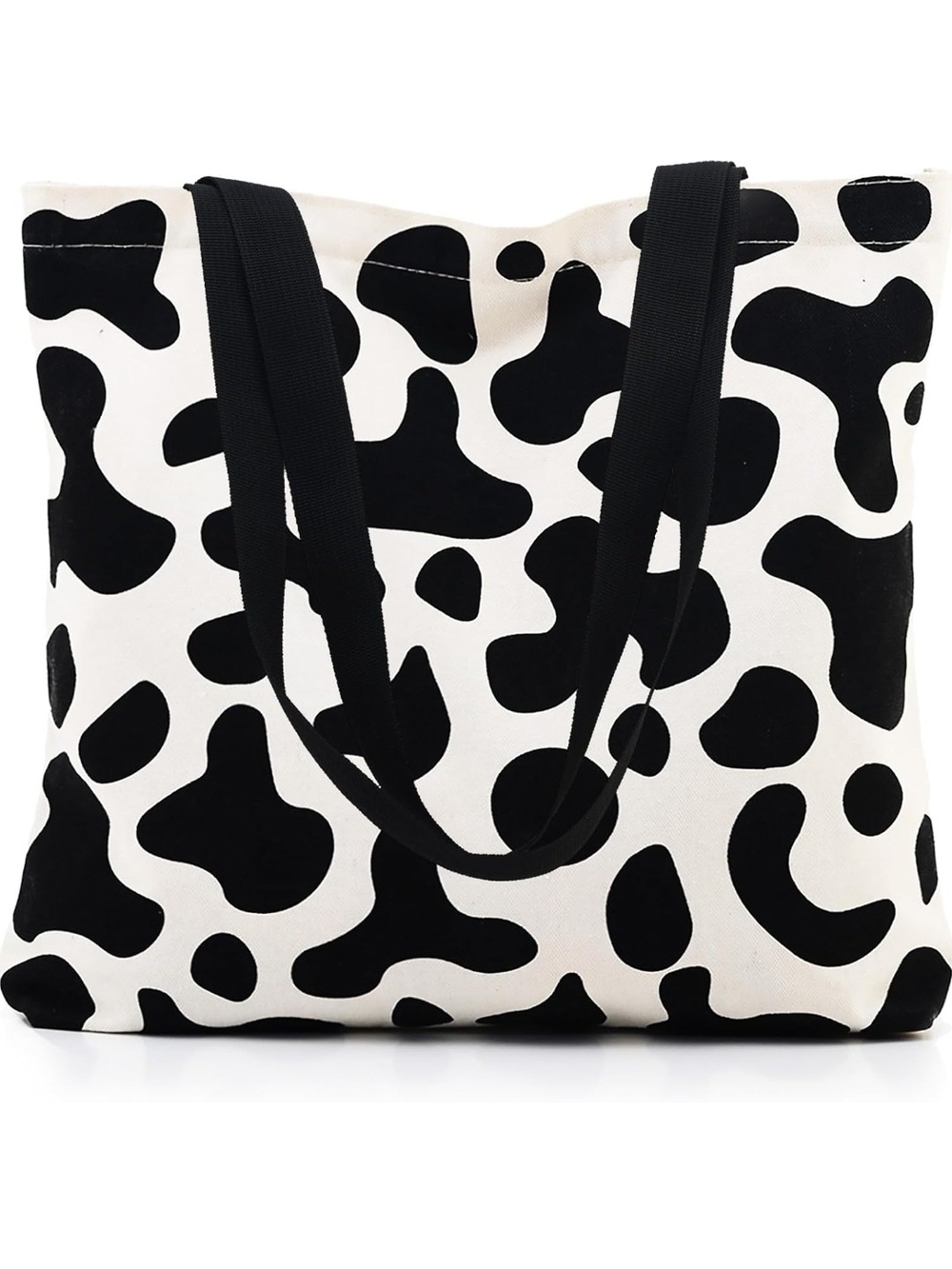 Black & White Cow Print Canvas Tote Bag - Unbranded
